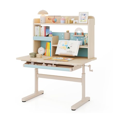 COSTWAY Schreibtisch Kinder, Kinderschreibtisch 52-74 cm höhenverstellbar mit neigbarer Tischplatte, Kindertisch mit Regal, Schublade, & Buchständer, Schülerschreibtisch für Kinder ab 3 Jahren (Blau) COSTWAY Schreibtisch Kinder, Kinderschreibtisch 52-74 cm höhenverstellbar mit neigbarer Tischplatte, Kindertisch mit Regal, Schublade, & Buchständer, Schülerschreibtisch für Kinder ab 3 Jahren (Blau) von COSTWAY