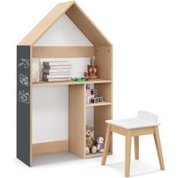 Costway - Schreibtisch Kinder in Hausform, Kinderschreibtisch mit Stuhl & Tafel & Ablagen, Kindertisch aus Holz, Schülerschreibtisch zum Zeichnen & Costway - Schreibtisch Kinder in Hausform, Kinderschreibtisch mit Stuhl & Tafel & Ablagen, Kindertisch aus Holz, Schülerschreibtisch zum Zeichnen & von COSTWAY