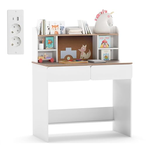 COSTWAY Schreibtisch Kinder mit Ladestation, Kinderschreibtisch aus Holz, Schülerschreibtisch mit Pinnwannd, 2 Schubladen & verstellbaren Regalen, Jugendschreibtisch für Kinder ab 6 Jahren COSTWAY Schreibtisch Kinder mit Ladestation, Kinderschreibtisch aus Holz, Schülerschreibtisch mit Pinnwannd, 2 Schubladen & verstellbaren Regalen, Jugendschreibtisch für Kinder ab 6 Jahren von COSTWAY