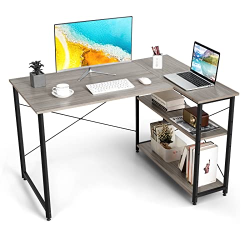 COSTWAY Schreibtisch L-Form, Computertisch mit Regal rechts oder Links, Eckschreibtisch mit Ablagefächern, Ecktisch Bürotisch für Heimbüro, kleine Räume, 120 x 88 x 74,5 cm (Grau) von COSTWAY