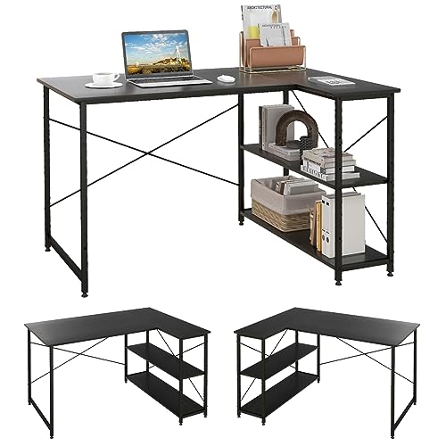 COSTWAY Schreibtisch L-Form, Computertisch mit Regal rechts oder Links, Eckschreibtisch mit Ablagefächern, Ecktisch Bürotisch für Heimbüro, kleine Räume, 120 x 88 x 74,5 cm (Schwarz) von COSTWAY