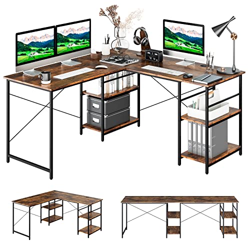 COSTWAY Schreibtisch L-Form, reversibler Eckschreibtisch mit 4 Ablagen, Ecktisch mit 3 Kabellöchern, Gaming Computertisch Bürotisch für Home Office, 151 x 151 x 75 cm, Rustikales Braun von COSTWAY