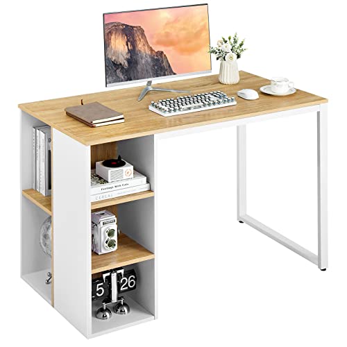 COSTWAY Schreibtisch mit 5 Fächern, Computertisch mit Metallrahmen, moderner Arbeitstisch, Bürotisch aus Holz, PC-Tisch, 115 x 59,5 x 75 cm (Natur) von COSTWAY
