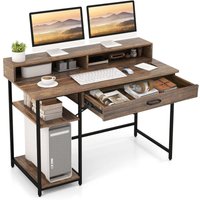 COSTWAY Schreibtisch mit Schublade, Monitorständer & 2 offenen Regalen, Computertisch mit Metallrahmen, PC-Tisch, Bürotisch, 120 x 56 x 90,5 cm, COSTWAY Schreibtisch mit Schublade, Monitorständer & 2 offenen Regalen, Computertisch mit Metallrahmen, PC-Tisch, Bürotisch, 120 x 56 x 90,5 cm, von COSTWAY