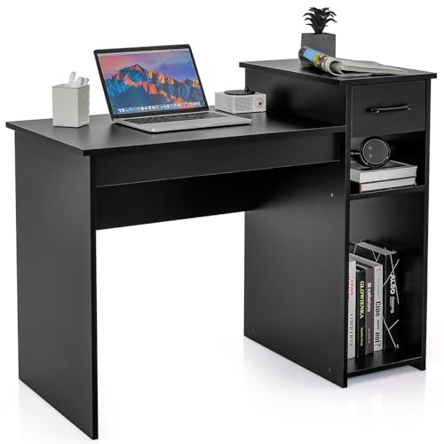 COSTWAY Schreibtisch mit Schublade und offenen Regalen, Computertisch Holz, Arbeitstisch Bürotisch PC-Tisch für kleine Räume, 104 x 50 x 82 cm, Schwarz COSTWAY Schreibtisch mit Schublade und offenen Regalen, Computertisch Holz, Arbeitstisch Bürotisch PC-Tisch für kleine Räume, 104 x 50 x 82 cm, Schwarz von COSTWAY