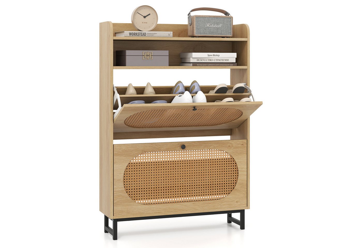 COSTWAY Schuhschrank 2 Klappen, Schuhkipper schmal mit Rattantüren 80x24x115cm COSTWAY Schuhschrank 2 Klappen, Schuhkipper schmal mit Rattantüren 80x24x115cm von COSTWAY