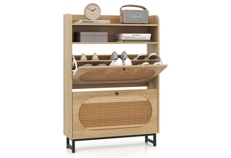 COSTWAY Schuhschrank 2 Klappen, Schuhkipper schmal mit Rattantüren 80x24x115cm von COSTWAY