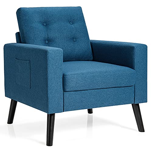 COSTWAY Sessel mit 2 Seitentaschen, Ohrensessel mit Armlehnen und Rückenkissen, Einzelsofa gepolstert, Fernsehsessel Relaxsessel Clubsessel, für Wohnzimmer, Schlafzimmer & Büro, modern (Blau) von COSTWAY