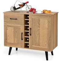 Sideboard, Küchenschrank mit Türen und Schubladen, Küchekommode im Landhausstil mit Weinregal für 6 Flaschen, Buffetschrank Weinschrank für Küche, von COSTWAY