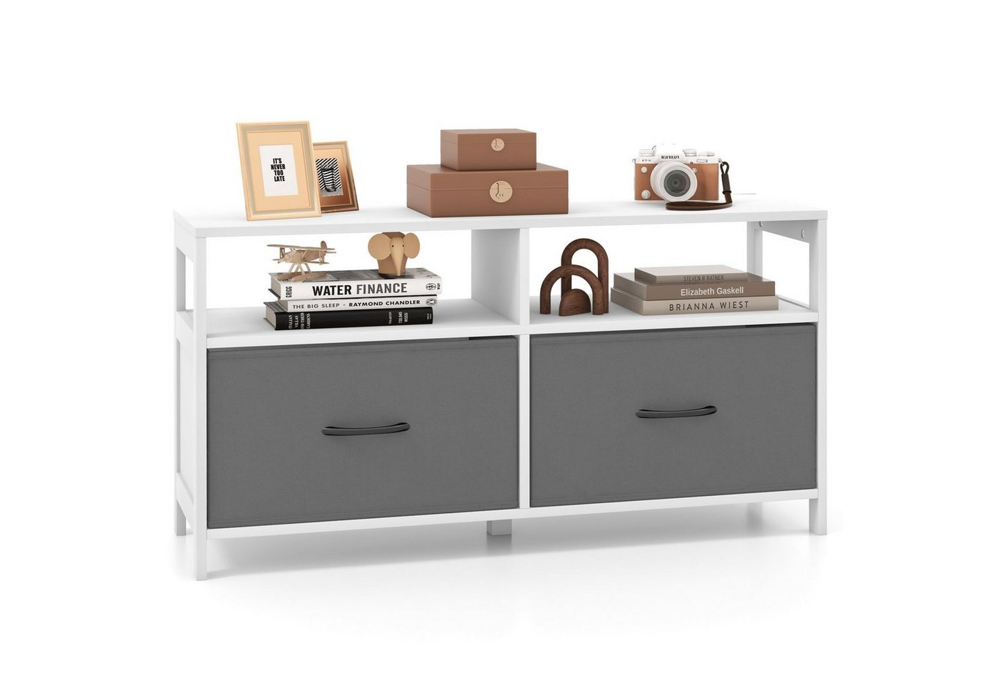 COSTWAY Sideboard, mit 2 klappbaren Schubladen & Regal, Holz, 100x30x53cm von COSTWAY