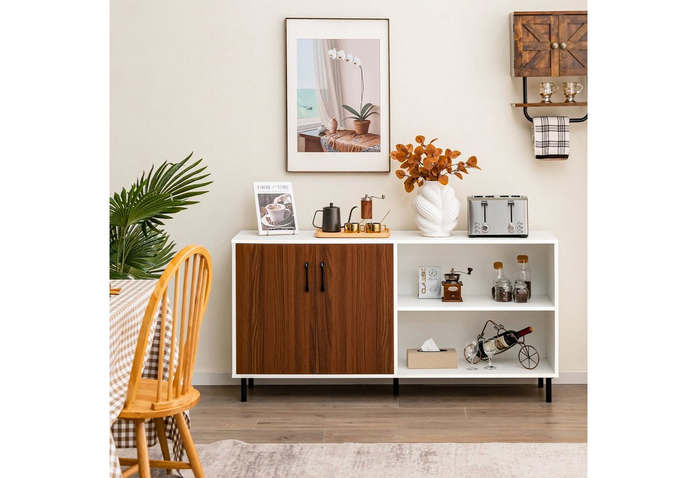 COSTWAY Sideboard, mit Schrank und 2 offenen Fächern, Holz, 148x40x75cm von COSTWAY