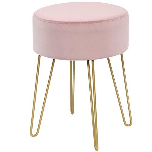 COSTWAY Sitzhocker, Schminktisch Hocker aus Samt, runder Fußhocker, gepolsterter Ottomane mit Metallbeine für Schminktisch, Wohnzimmer, Schlafzimmer (Rosa) von COSTWAY