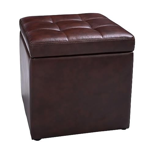COSTWAY Sitzhocker mit Stauraum, Sitzwürfel aus PU, Sitzbox belastbar bis 300kg, Polsterhocker mit Deckel, gepolsterte Sitztruhe Fußhocker Aufbewahrungsbox, 40 x 40 x 40 cm (Braun) von COSTWAY