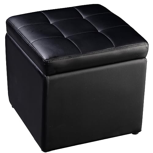 COSTWAY Sitzhocker mit Stauraum, Sitzwürfel aus PU, Sitzbox belastbar bis 300kg, Polsterhocker mit Deckel, gepolsterte Sitztruhe Fußhocker Aufbewahrungsbox, 40 x 40 x 40 cm (Schwarz) von COSTWAY