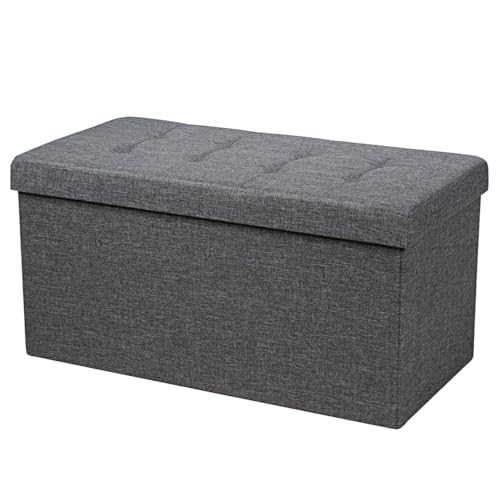 COSTWAY Sitzhocker mit Stauraum, klappbare Sitzbank, Schuhbank mit herausnehmbarem Behälter und gepolsterter Sitzfläche, Sitztruhe für Wohnzimmer, Schlafzimmer & Eingangsbereich (dunkelgrau) von COSTWAY