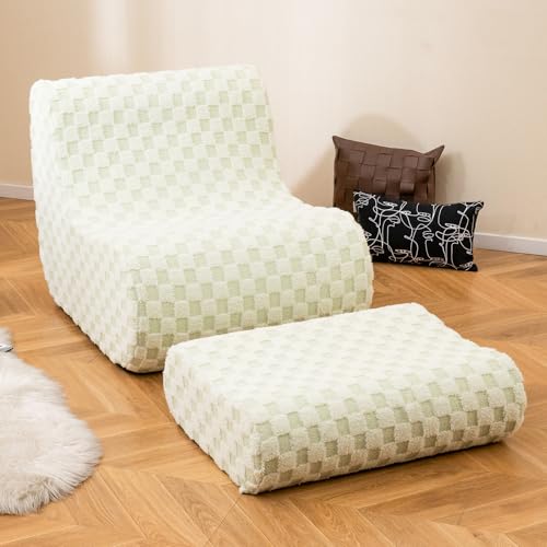 COSTWAY Sitzsack Sessel mit Hocker, Sitzsack Erwachsene mit hoch elastischem Schwamm & Teddy-Samtbezug, Bean Bag Chair, Bodenstuhl Boden Sessel für Wohnzimmer, Schlafzimmer, Lesezimmer (Grün) von COSTWAY