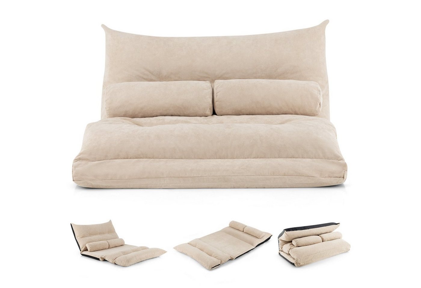 COSTWAY Sofa Bodensofa, verstellbare Rückenlehne, 3in1 Schlafsofa mit Kissen von COSTWAY