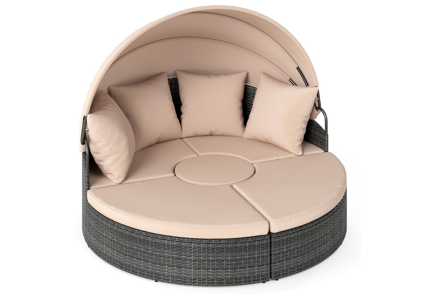 COSTWAY Sonneninsel, Sonnenliege Rattan mit 4 Kissen, einziehbarem Vordach von COSTWAY