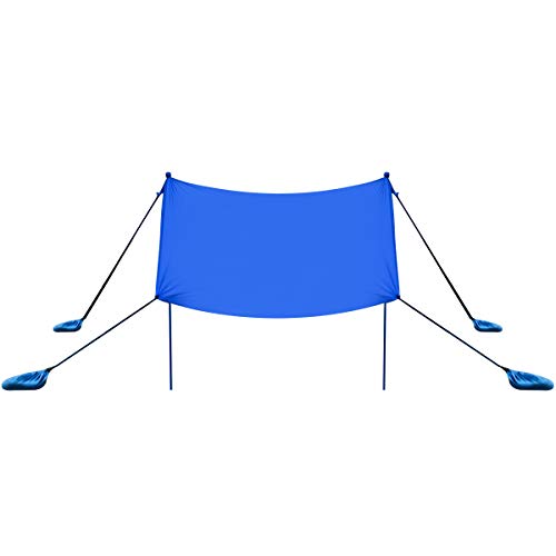 COSTWAY Sonnensegel Sonnenschutz mit 4 Sandsäcken und 2 Alustangen Lycra Sonnendach Strandmuschel für Strand, Camping (Blau, 210x210cm) von COSTWAY