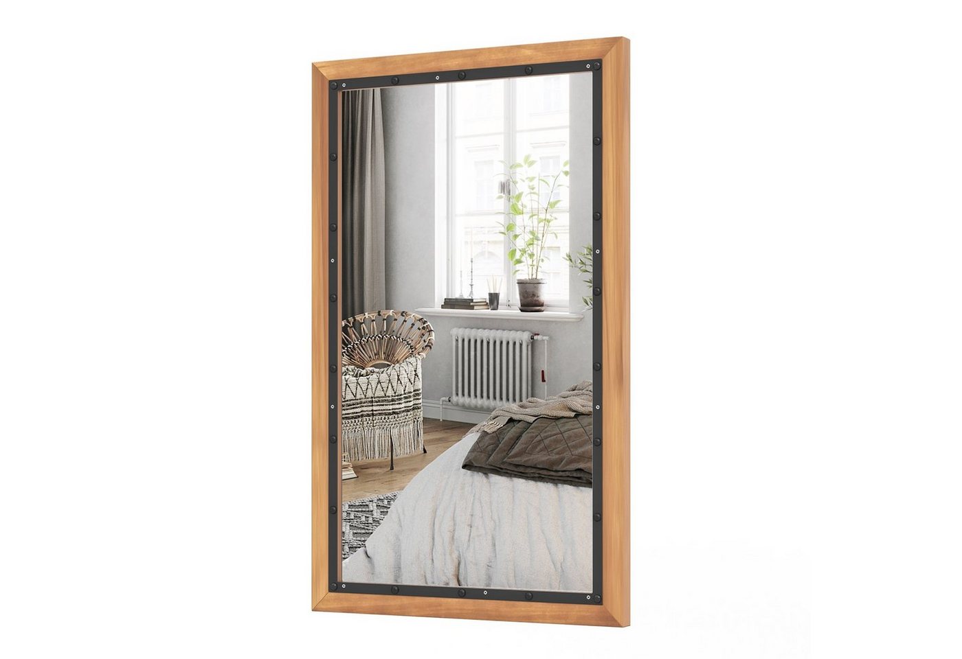 COSTWAY Spiegel, Wandspiegel mit Holzrahmen, unbrechbar, 55 x 90 cm von COSTWAY