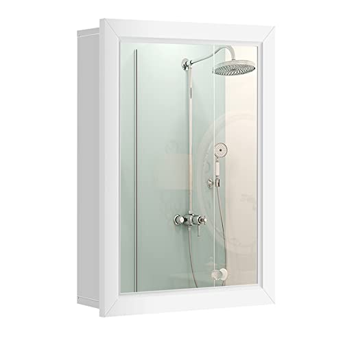 COSTWAY Spiegelschrank Bad, Wandschrank mit Spiegel, Badezimmerspiegelschrank Hängeschrank Holz, Badezimmerspiegel Medizinschrank mit Einzeltür für Badezimmer Eingangsbereich Wohnzimmer, Grau (White) COSTWAY Spiegelschrank Bad, Wandschrank mit Spiegel, Badezimmerspiegelschrank Hängeschrank Holz, Badezimmerspiegel Medizinschrank mit Einzeltür für Badezimmer Eingangsbereich Wohnzimmer, Grau (White) von COSTWAY