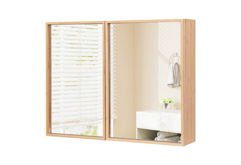 COSTWAY Spiegelschrank Bambus, mit 2 Türen, 2 verstellbaren Regalen, 65cm von COSTWAY