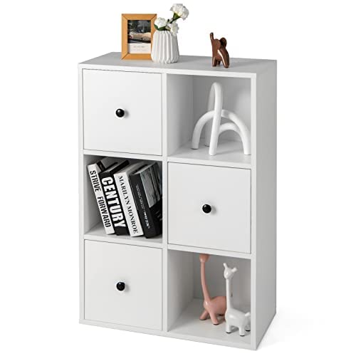 COSTWAY Standregal Holz, Bücherregal mit 3 Schubladen und 3 offene Regale, Holzregal Bücherschrank Aufbewahrungsregal für Arbeitszimmer, Wohnzimmer 60 x 30 x 89 cm (Weiß) von COSTWAY