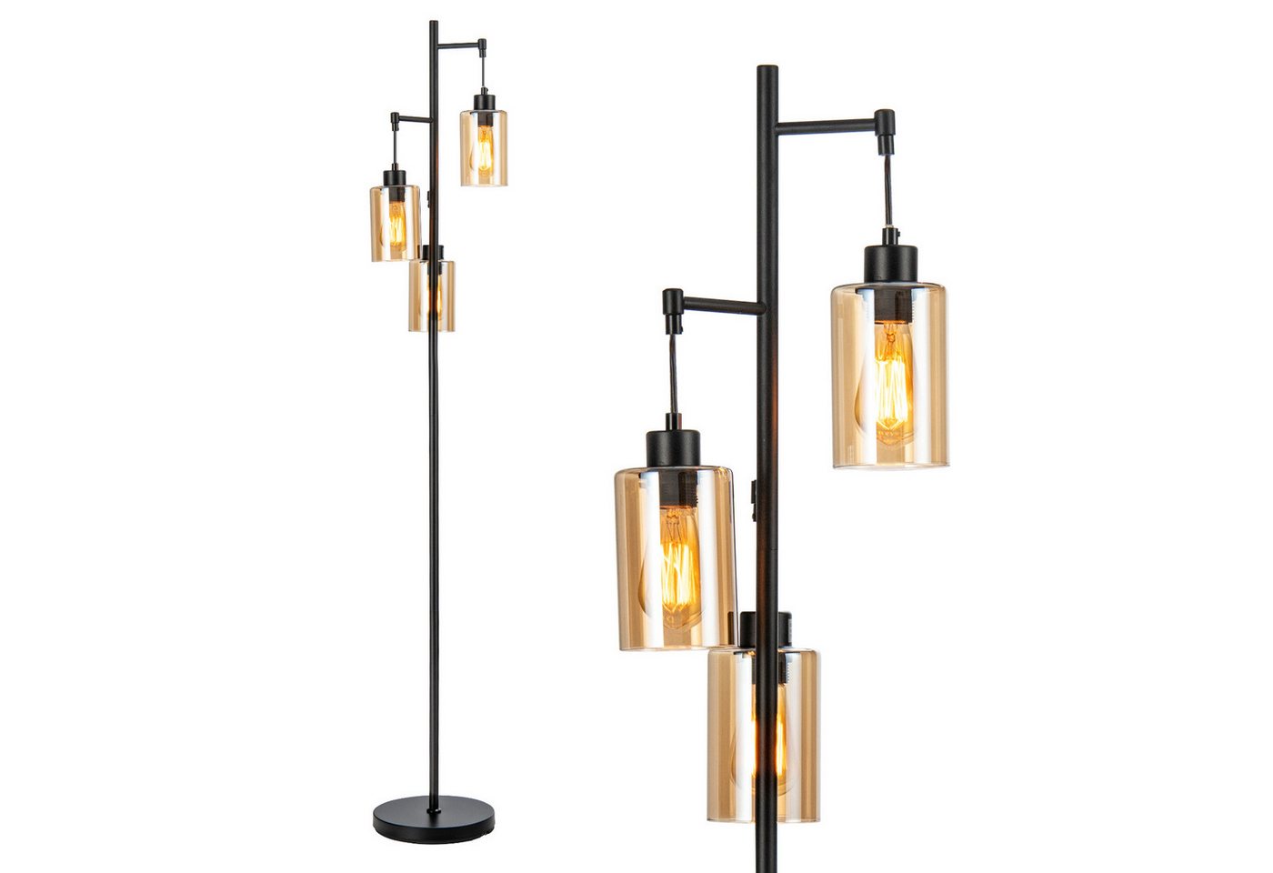 COSTWAY Stehlampe, 164cm mit 3 hängenden Braunglasschirmen & Fußschalter COSTWAY Stehlampe, 164cm mit 3 hängenden Braunglasschirmen & Fußschalter von COSTWAY