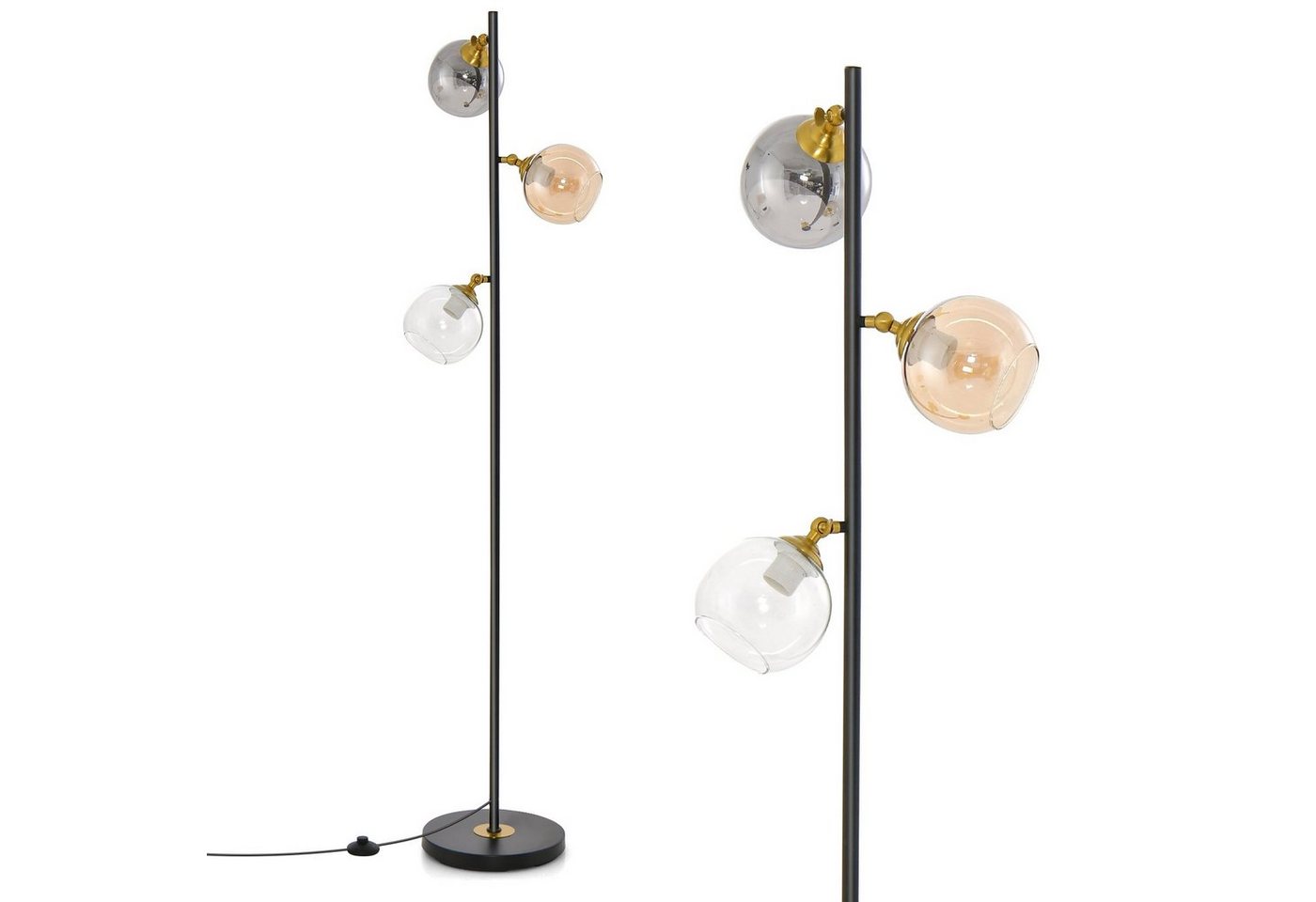 COSTWAY Stehlampe, ohne Leuchtmittel, 162cm mit 3 flammig und Fußschalter von COSTWAY