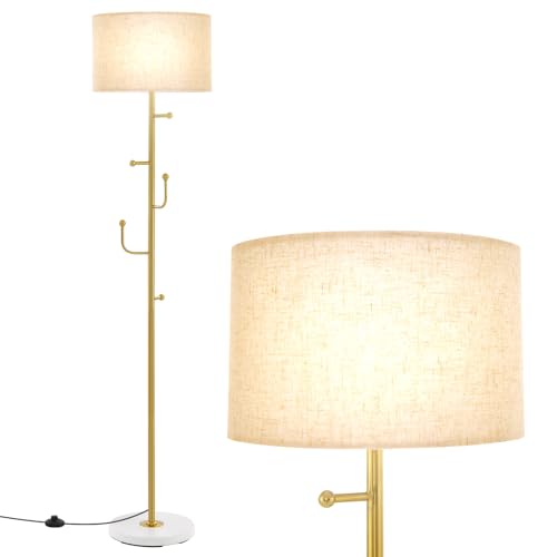 COSTWAY 166,5cm Stehlampe Garderobenständer mit 5 Haken & Fußschalter, Stehleuchte E27 Sockel Leselampe für Schlafzimmer, Wohnzimmer von COSTWAY