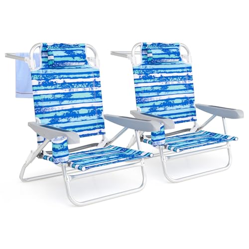 COSTWAY Strandstühle klappbar leicht, 2er Set, Campingstühle mit Verstellbarer Rückenlehne, Kopfstütze, Getränkehalter & Handtuchhalter, Klappstühle, Outdoor-Stühle bis 150 kg belastbar (Blau) COSTWAY Strandstühle klappbar leicht, 2er Set, Campingstühle mit Verstellbarer Rückenlehne, Kopfstütze, Getränkehalter & Handtuchhalter, Klappstühle, Outdoor-Stühle bis 150 kg belastbar (Blau) von COSTWAY