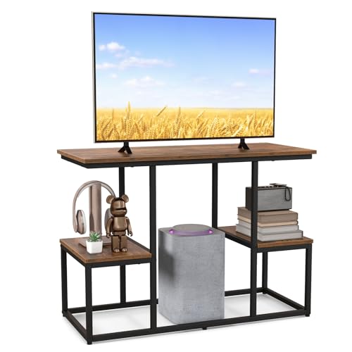 COSTWAY TV-Konsolentisch für 50-Zoll-Fernseher, industrielle Medienkonsole mit offenen Ablagen, TV-Ständer für Wohnzimmer, Schlafzimmer, Flur, rustikales Braun von COSTWAY