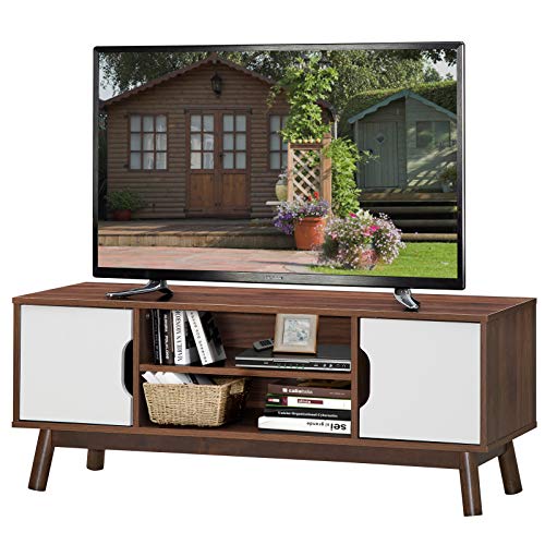 COSTWAY TV-Lowboard Fernsehschrank Holz, TV-Schrank für TVs bis zu 50", Fernsehtisch mit Türen und offenem Regal für Wohnzimmer & Schlafzimmer 120 x 39 x 47 cm von COSTWAY