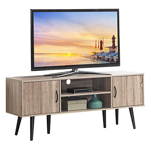 COSTWAY TV-Lowboard Fernsehschrank Holz, TV-Schrank für TVs bis zu 60", Fernsehtisch mit offenem Regal, für Wohnzimmer & Schlafzimmer 147 x 39,5 x 62 cm von COSTWAY