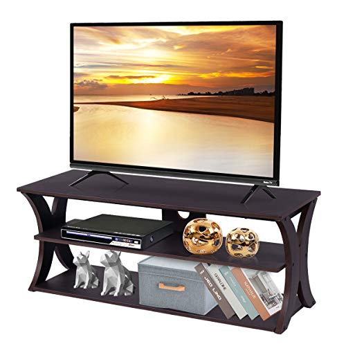 COSTWAY TV Schrank Retro Braun, 115 x 40 x 45 cm, Fernsehschrank für Fernseher bis zu 47", TV Lowboard mit offenen Ablagefächern, Moderne Fernseher Sideboard Tisch von COSTWAY