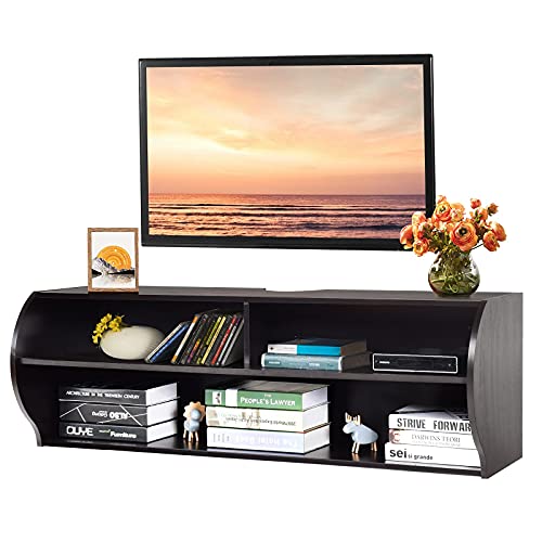 COSTWAY TV Schrank hängend und freistehend, Fernsehschrank Holz modern, Fernsehtisch mit 3 offenen Fächern, TV-Regal für 32’’-55’’ Fernseher, TV Lowboard, 123 x 41 x 41 cm von COSTWAY