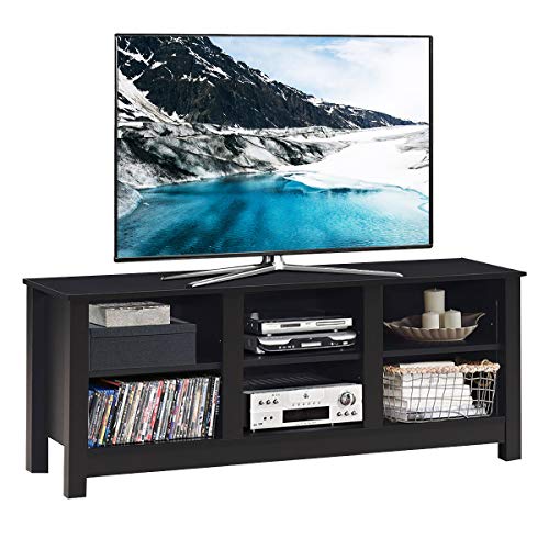 COSTWAY TV-Schrank Fernsehschrank Holz, TV-Lowboard für 60 Zoll Fernseher, Fernsehtisch mit 3-Fach verstellbarem Regal und offener Stauraum, 135 x 39,5 x 54 cm (Dunkelbraun) von COSTWAY