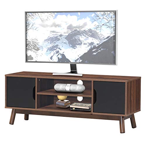 COSTWAY TV-Lowboard Fernsehschrank Holz, TV-Schrank für TVs bis zu 50", Fernsehtisch mit Türen und offenem Regal für Wohnzimmer & Schlafzimmer 120 x 39 x 47 cm von COSTWAY