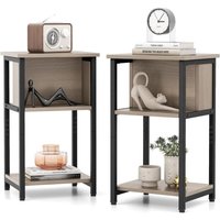 COSTWAY Table de Chevet, Table d'Appoint Compacte 3 Niveaux, 2 Compartiments, Table de Nuit Étroite pour Petits Espaces, Chambre à Coucher, Salon, 34 von COSTWAY