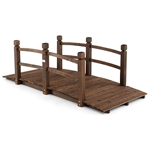 COSTWAY Teichbrücke, Gartenbrücke, 171,5 x 75,5 x 58 cm, Holzbrücke mit Geländer, Dekobrücke, Holzsteg aus Tannenholz, Zierbrücke für Garten, Teich von COSTWAY
