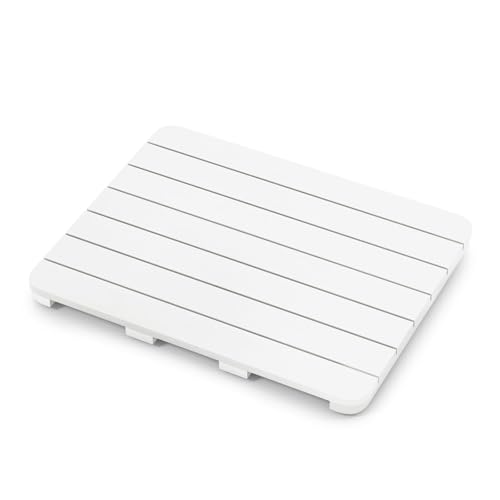 COSTWAY Toilettenmatte aus HIPS, Badematte Holzoptik bis 150kg belastbar, Badvorleger rutschfest, Saunamatte wasserdicht für den Innen- und Außenbereich (weiß, 60 x 48 cm) von COSTWAY