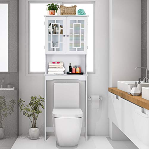 COSTWAY Toilettenschrank freistehend, Badezimmerregal, Waschmaschinenschrank, Toilettenregal, WC-Reagl, WC-Schrank, Überschrank, Waschmaschinenregal mit 3 Regalen (Weiß) von COSTWAY