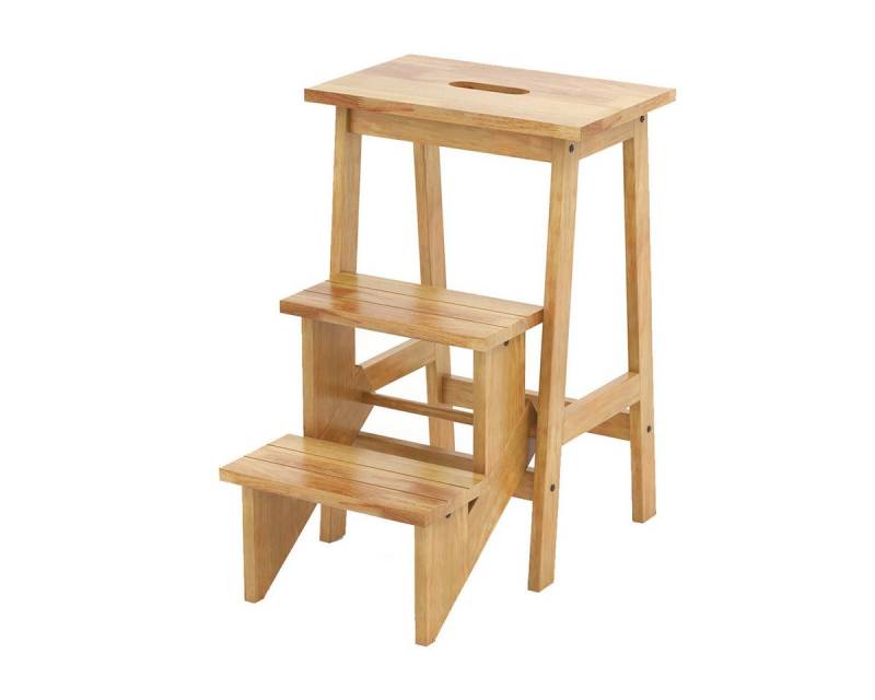 COSTWAY Trittleiter, Trittstuhl 3 Stufen klappbar, Holz, bis 270 kg von COSTWAY