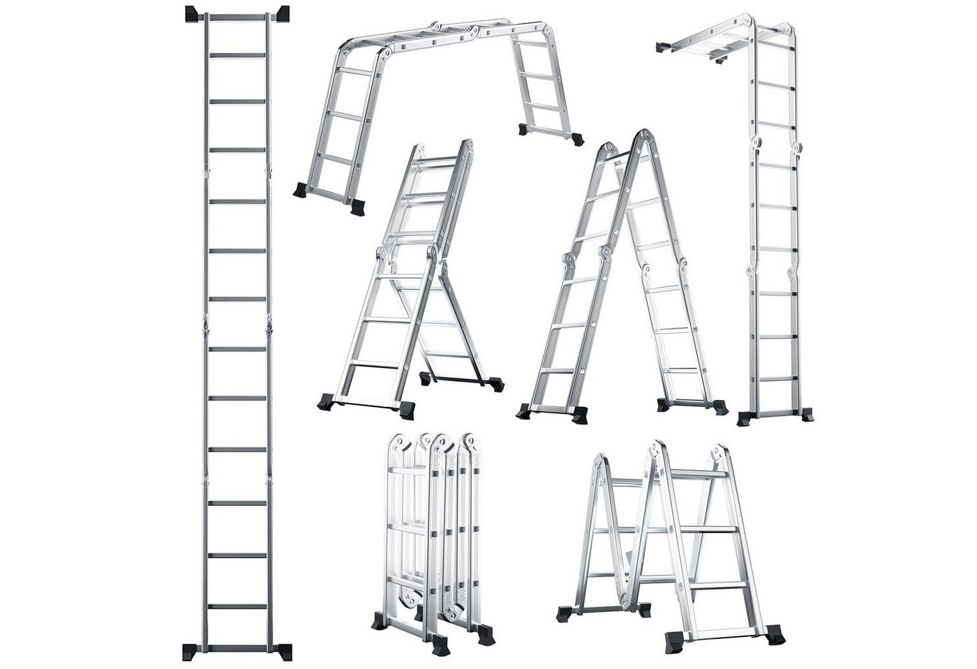 COSTWAY Vielzweckleiter, Aluminium, 7in1, Länge bis 370,5cm, Klappbar, 150 kg von COSTWAY