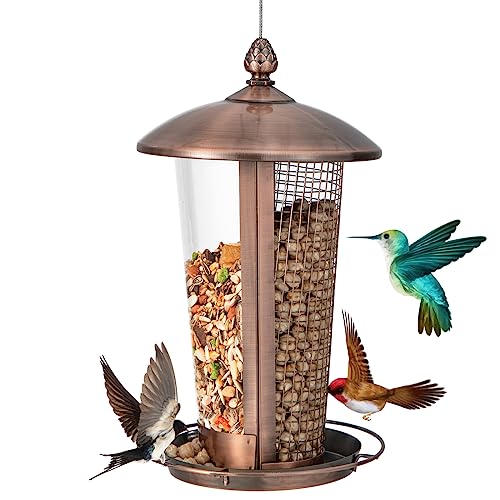 COSTWAY Vogelfutterhaus zum Aufhängen, 2 Röhre für Verschiedene Vogelsamen, Vogelfutterspender aus Metall, Futterhäuschen für Wildvögel, Vogelfutterstation Wildvogelhäuschen für Garten, Balkon von COSTWAY
