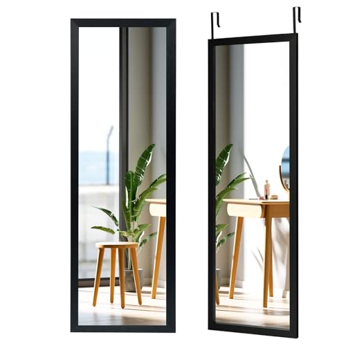 COSTWAY Wandspiegel Türspiegel Hängespiegel Ganzkörperspiegel mit höhenverstellbaren Hängehaken, Spiegel für Schlafzimmer, Wohnzimmer und Eingangsbereich 120x37cm (Schwarz) von COSTWAY