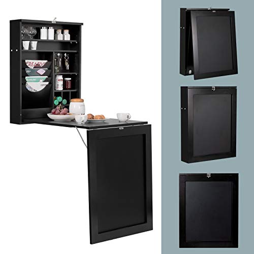 COSTWAY Wandtisch klappbar, Wandklapptisch mit Tafel, multifunktional Bartisch Esstisch wandmontiert, Klappschreibtisch Küchentisch Laptoptisch für Zuhause und Büro (Schwarz) von COSTWAY