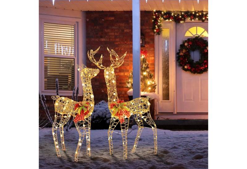 COSTWAY Weihnachtsfigur, 2-teilige LED Rentier Familie mit 200 LEDs von COSTWAY