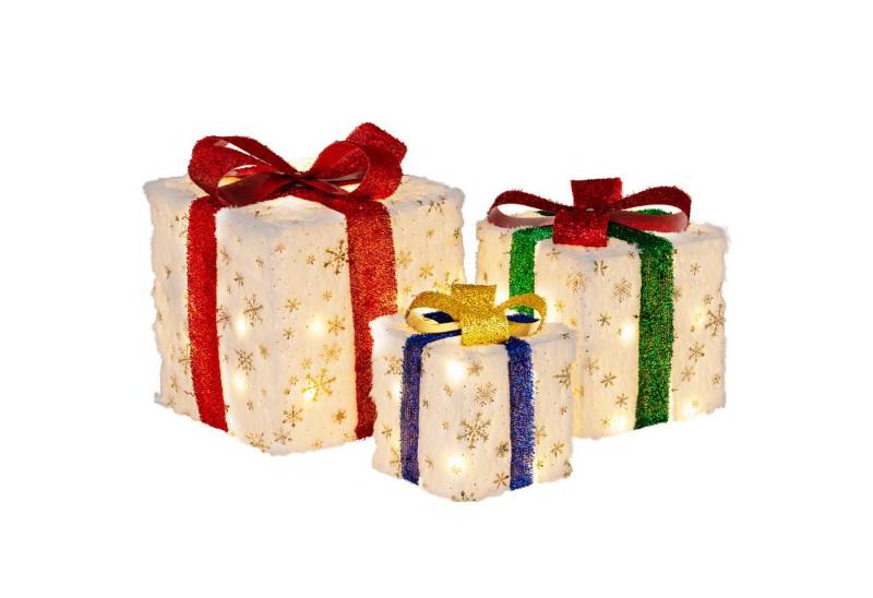 COSTWAY Weihnachtsfigur, 3er Set Geschenkboxen mit 48 warmweiß LEDs & Timer von COSTWAY