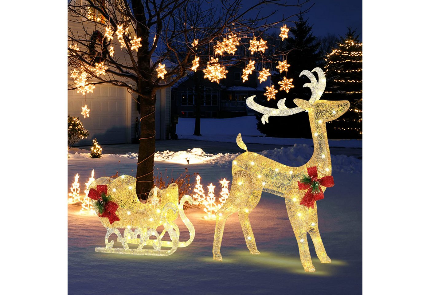COSTWAY Weihnachtsfigur, LED-Rentier mit Schlitten & Lichtschlauch COSTWAY Weihnachtsfigur, LED-Rentier mit Schlitten & Lichtschlauch von COSTWAY